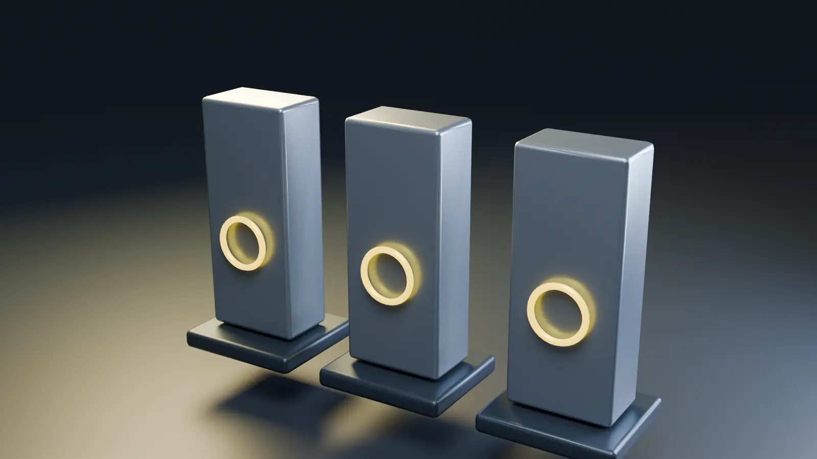 Three illuminated monoliths represent Celevery, Gathent and Cognicampus.